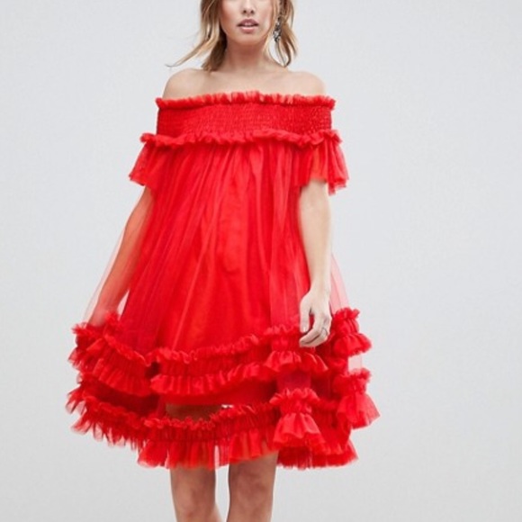 bardot tulle dress